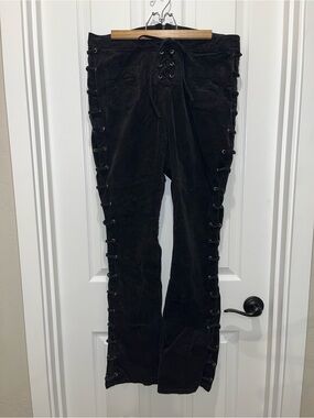 VENUS Black Lace-Up Corduroy Flare Jeans